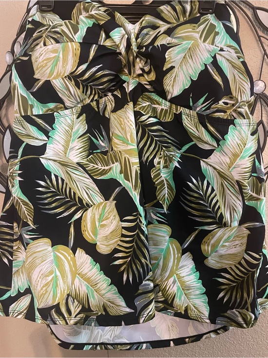 Avenue Other - Avenue Black Tropical Leaf Strapless Swim Top with Green and Tan Accents